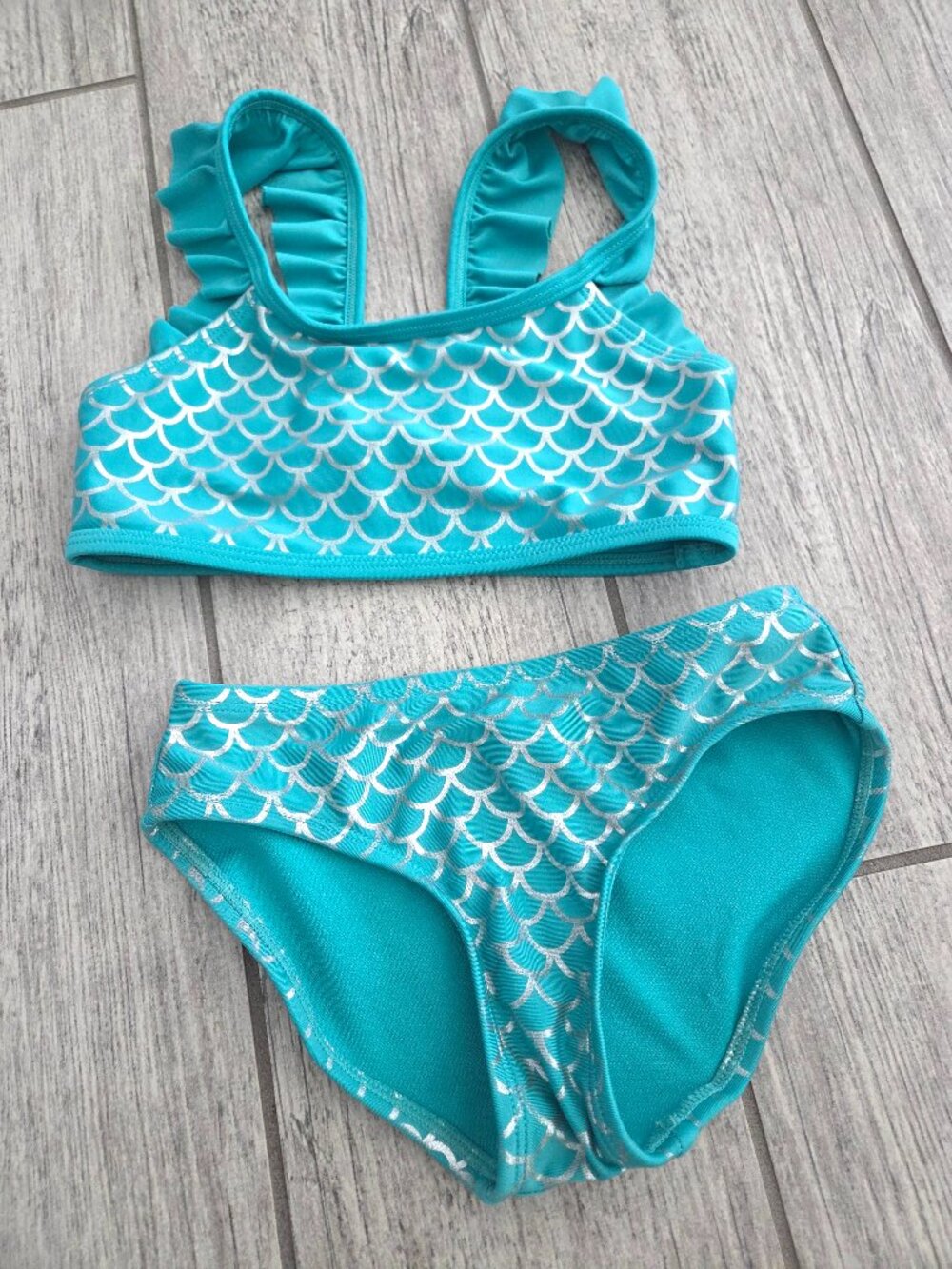 More Than Magic Girls Green Mermaid Scale Bikini Swimsuit Size XS 4/5
